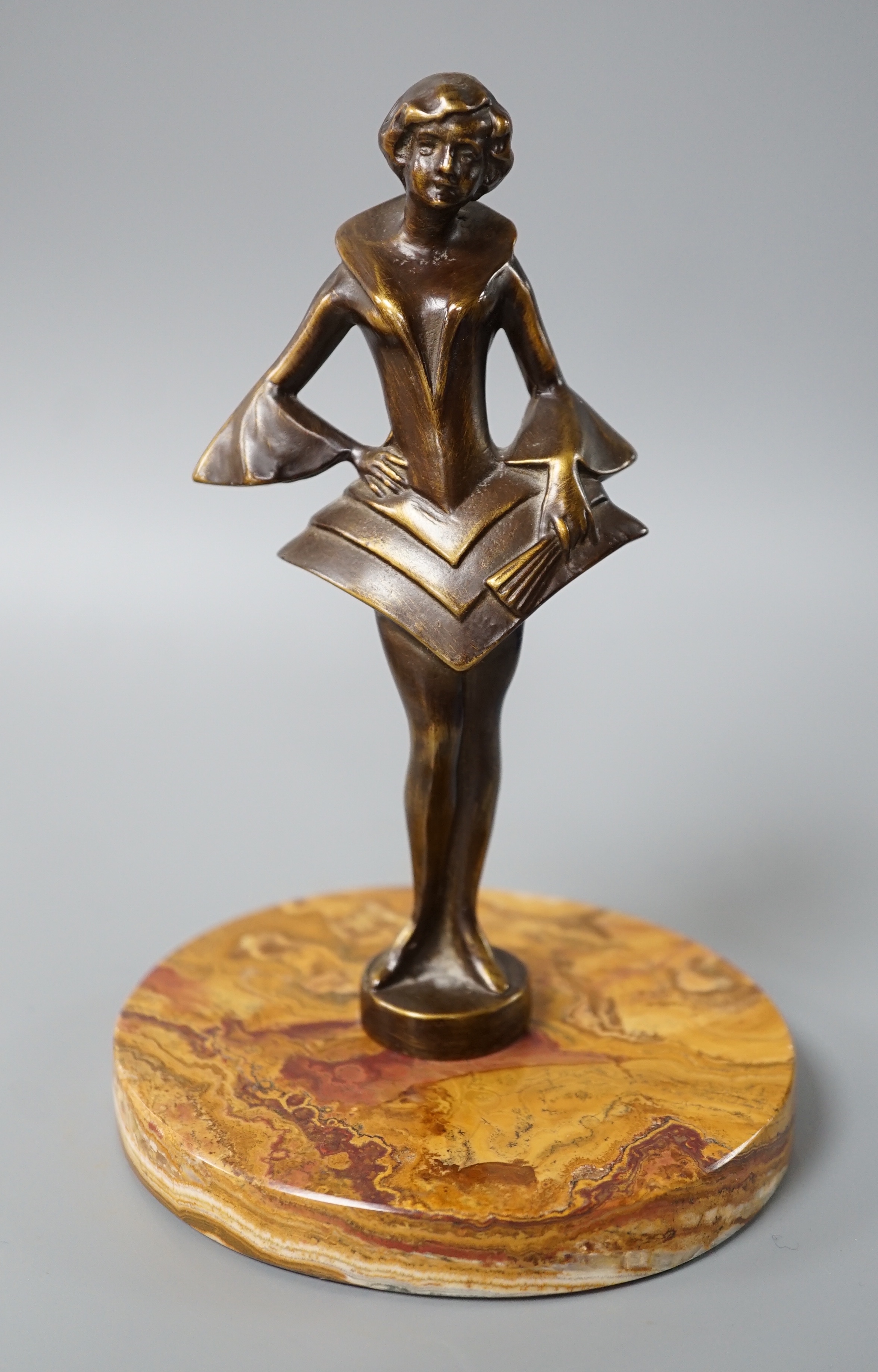 An Art Deco style bronze figure of a woman, 17 cms high.